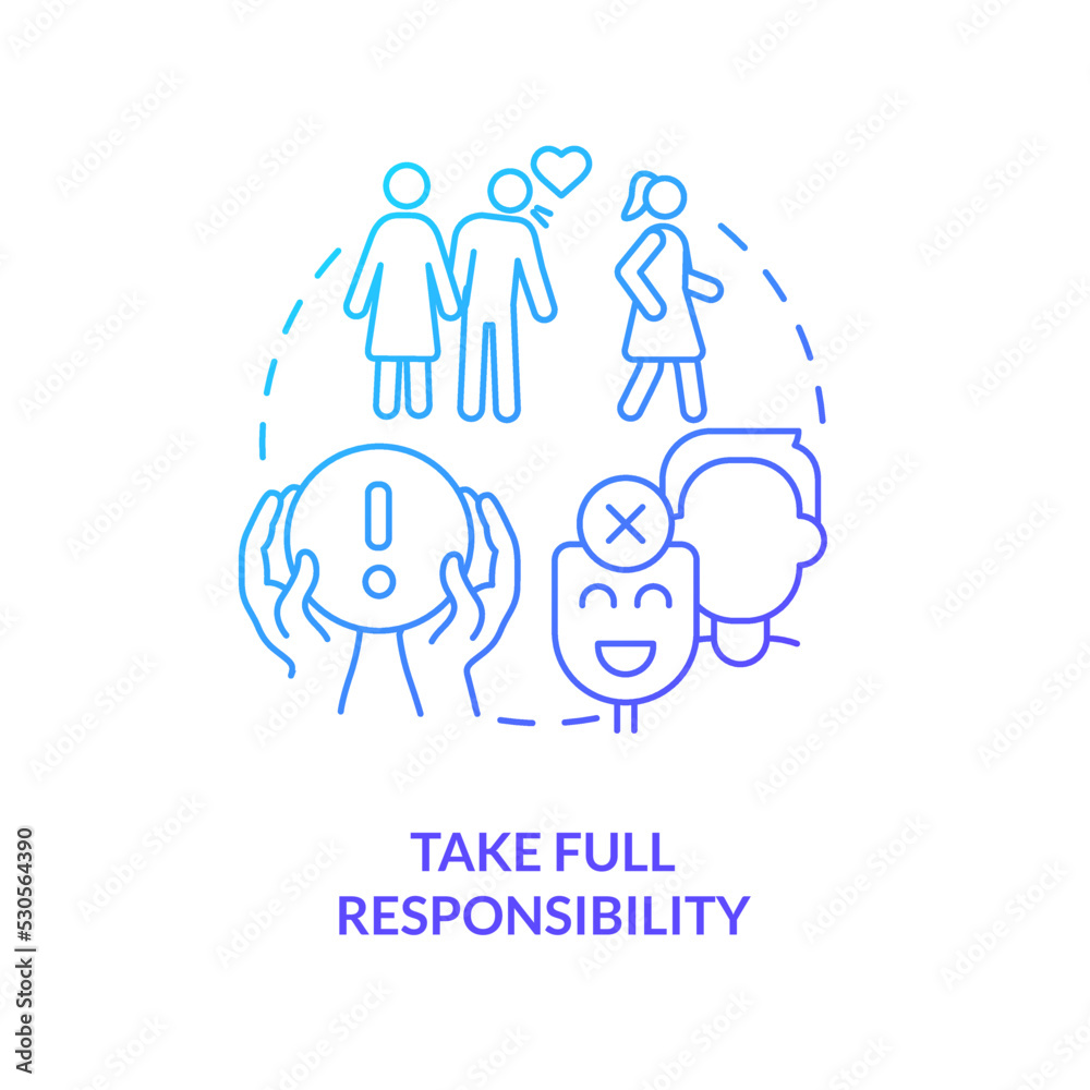 Take full responsibility blue gradient concept icon. Fixing relationship abstract idea thin line illustration. Lack of accountability. Isolated outline drawing. Myriad Pro-Bold font used