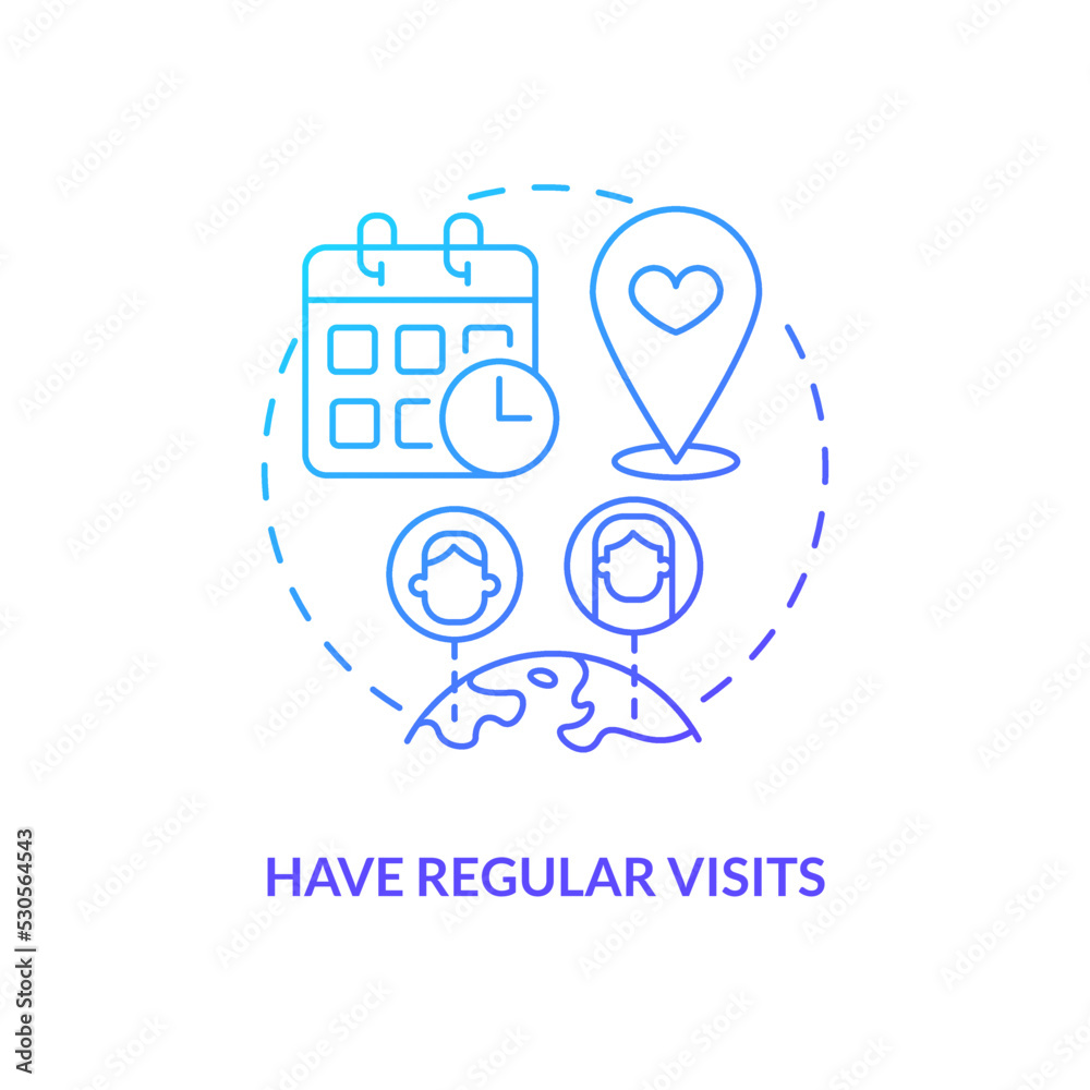 Have regular visits blue gradient concept icon. Fix long-distance relationship abstract idea thin line illustration. Scheduling meetings. Isolated outline drawing. Myriad Pro-Bold font used Have regular visits blue gradient concept icon. Fix long-distance relationship abstract idea thin line illustration. Scheduling meetings. Isolated outline drawing. Myriad Pro-Bold font used