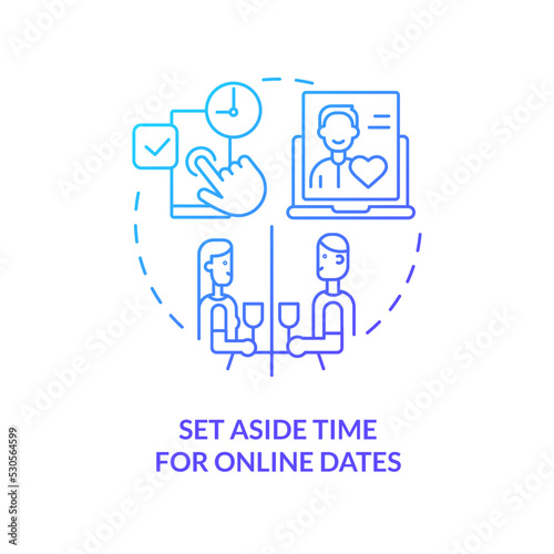 Set aside time for online dates blue gradient concept icon. Surviving long-distance relationship abstract idea thin line illustration. Isolated outline drawing. Myriad Pro-Bold font used