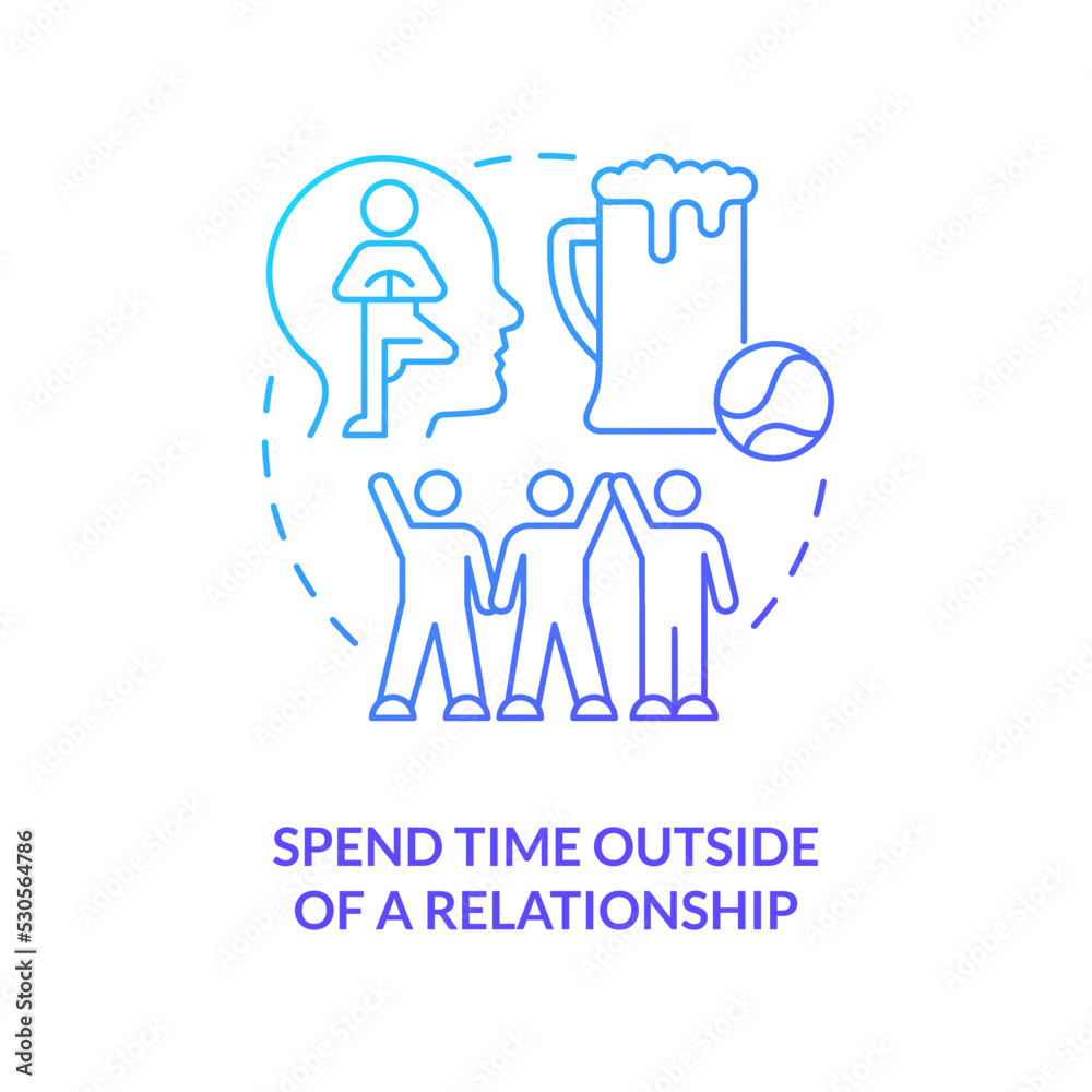 Spend time outside of relationship blue gradient concept icon. Live-in relationship rule for couple abstract idea thin line illustration. Isolated outline drawing. Myriad Pro-Bold font used Spend time outside of relationship blue gradient concept icon. Live-in relationship rule for couple abstract idea thin line illustration. Isolated outline drawing. Myriad Pro-Bold font used