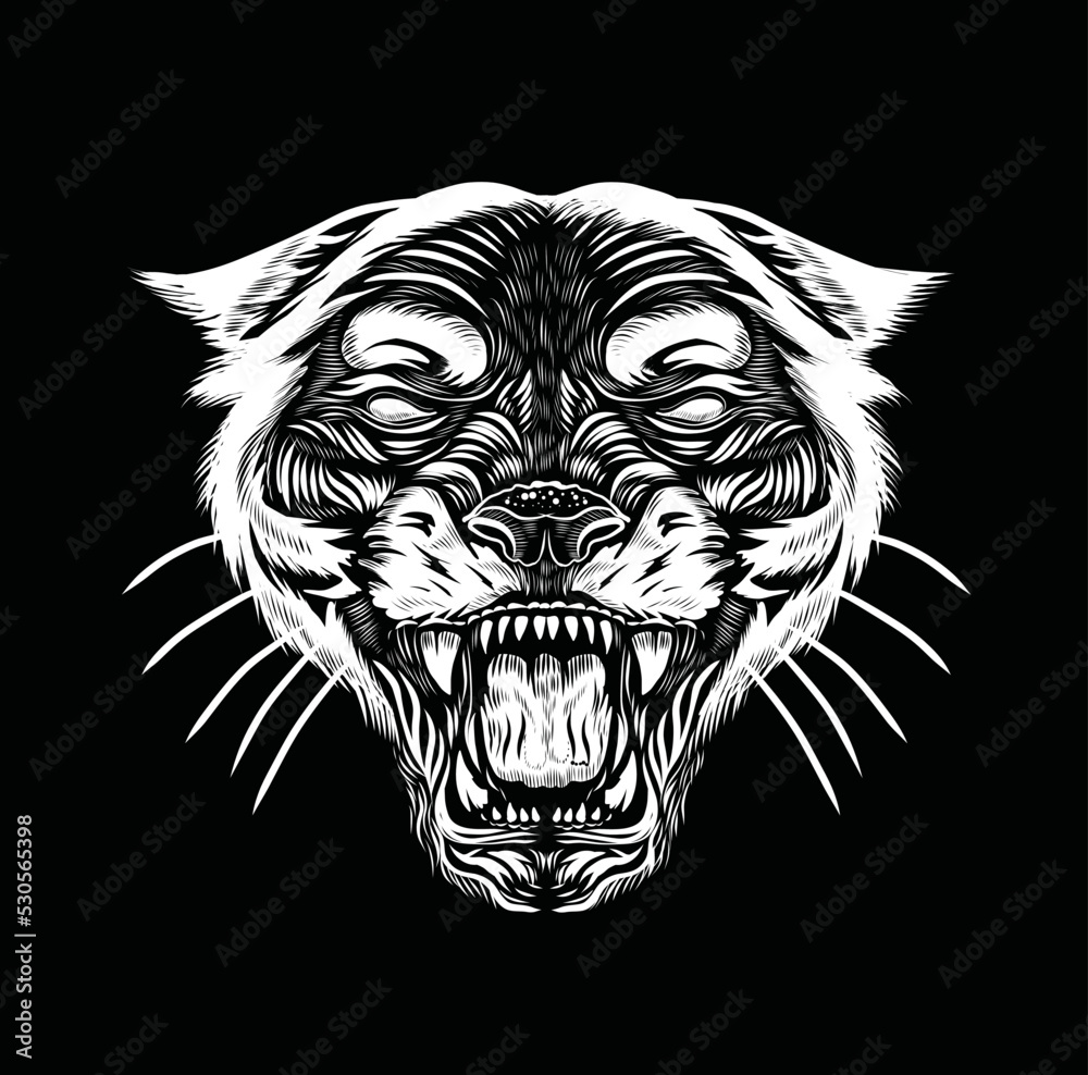 Tiger angry face tattoo. Vector illustration of big cat head. Tiger print  Stock Vector | Adobe Stock