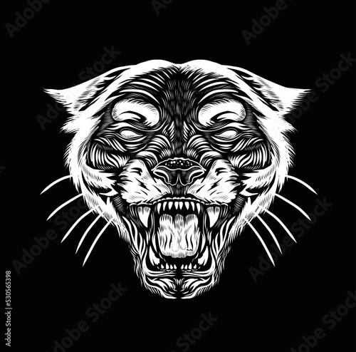 Tiger angry face tattoo. Vector illustration of big cat head. Tiger print