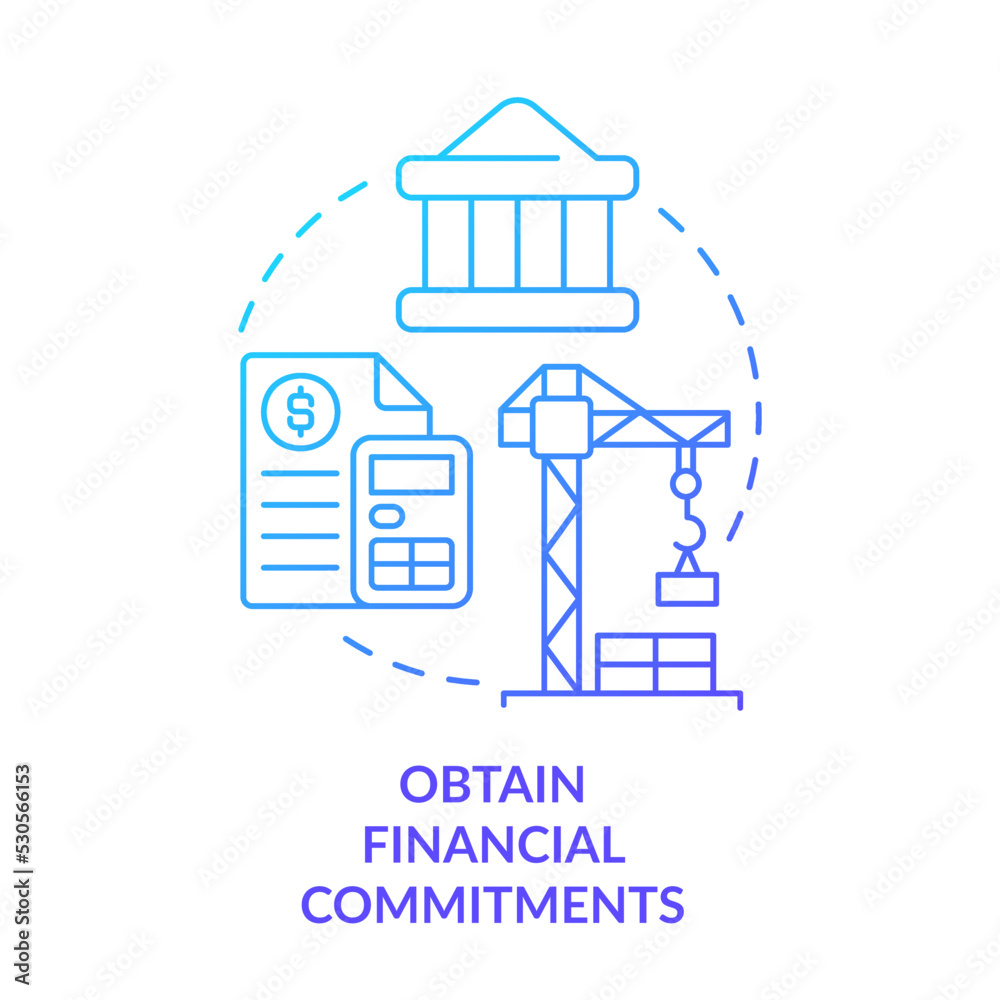 Obtain financial commitments blue gradient concept icon. Budget planning. Tip for housing development abstract idea thin line illustration. Isolated outline drawing. Myriad Pro-Bold font used
