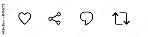 Social media icons. Like, Share, Comment, Reload for apps and web. Vector set