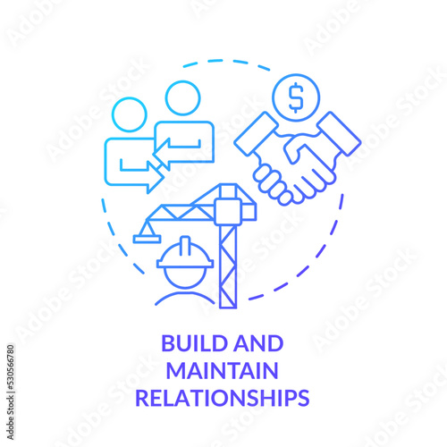 Build and maintain relationships blue gradient concept icon. Communication. Good housing developer abstract idea thin line illustration. Isolated outline drawing. Myriad Pro-Bold font used