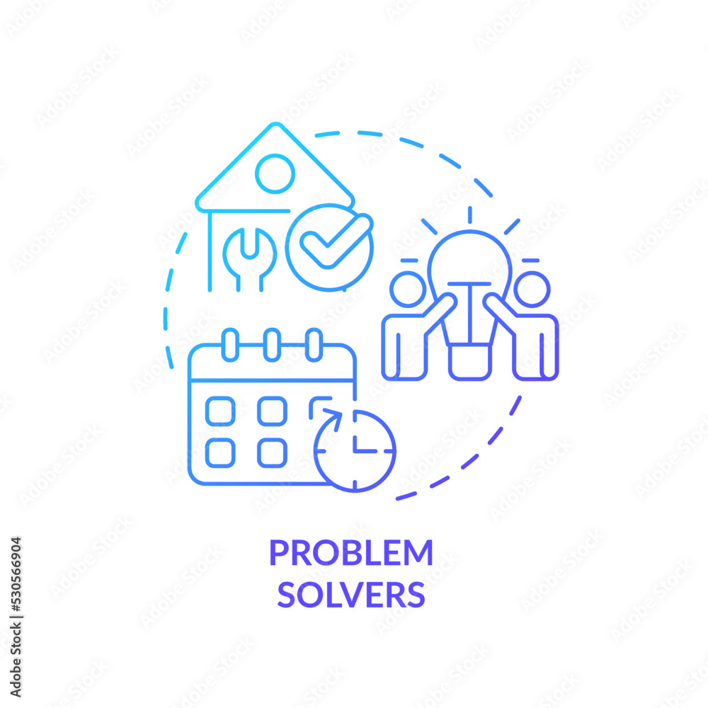 Problem solvers blue gradient concept icon. Customer support. Characteristic of good housing developer abstract idea thin line illustration. Isolated outline drawing. Myriad Pro-Bold font used