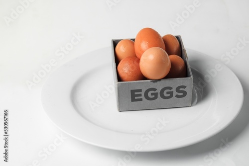 Eggs in box above the plate