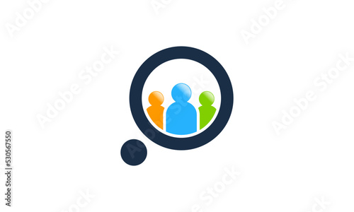 Job search icon with magnifying glass, Choose people for hire symbol. Job or employee logo, Recruitment agency vector illustration.