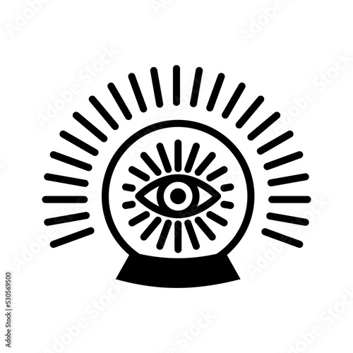 Magic crystal ball future. Witch and magic symbol. Pictogram isolated on a white background.