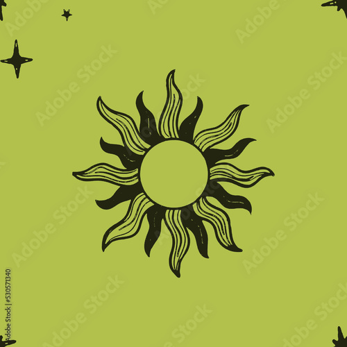 illustration of a sun with stars in green tones