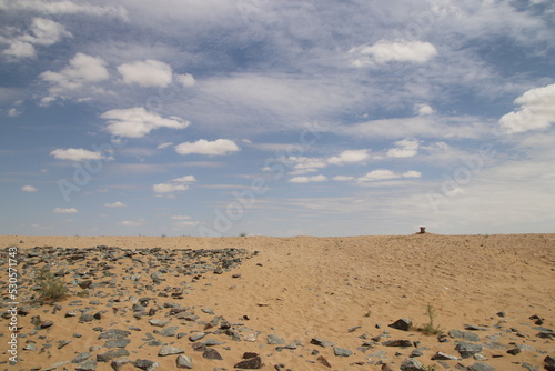 Empty dry steppes of Uzbekistan in cloudy weather