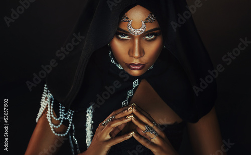 Fotografia, Obraz Portrait fantasy african american woman dark queen