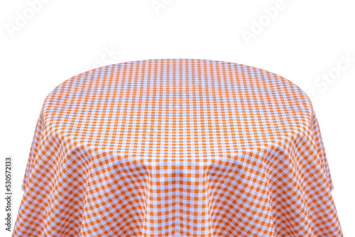 Tablecloth on round table for product display montages