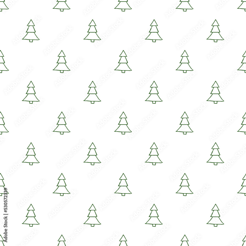 Obraz premium Seamless christmas tree pattern. christmas tree ornament. Doodle illustration with christmas tree