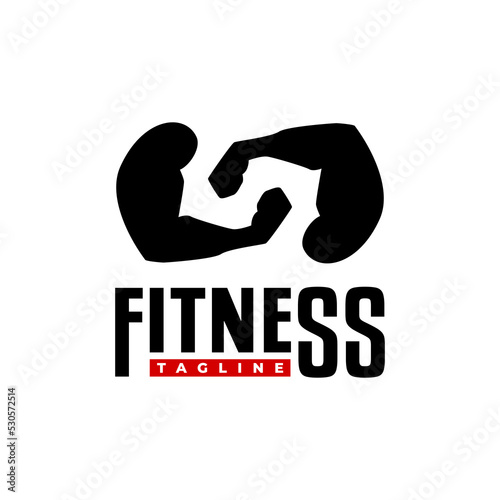 two hand showing bicep for gym studio logo. fitness logo vector template.