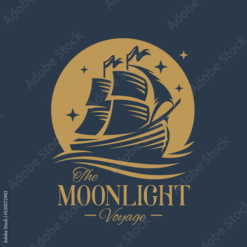 Fototapeta Wooden sailing ship logo