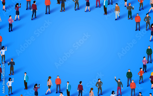 Large group of people in the shape of a circle. People crowd concept.