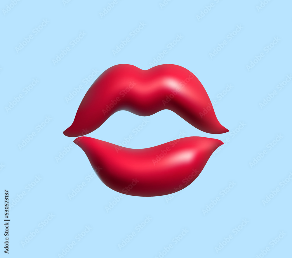 Fototapeta premium 3d vector realistic red lips icon for romantic design. Object isolated on blue background