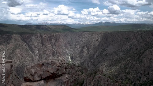 Black Canyon of the Gunnison National Park west Rocky Mountains in Colorado, Aerial pedestal rising shot photo