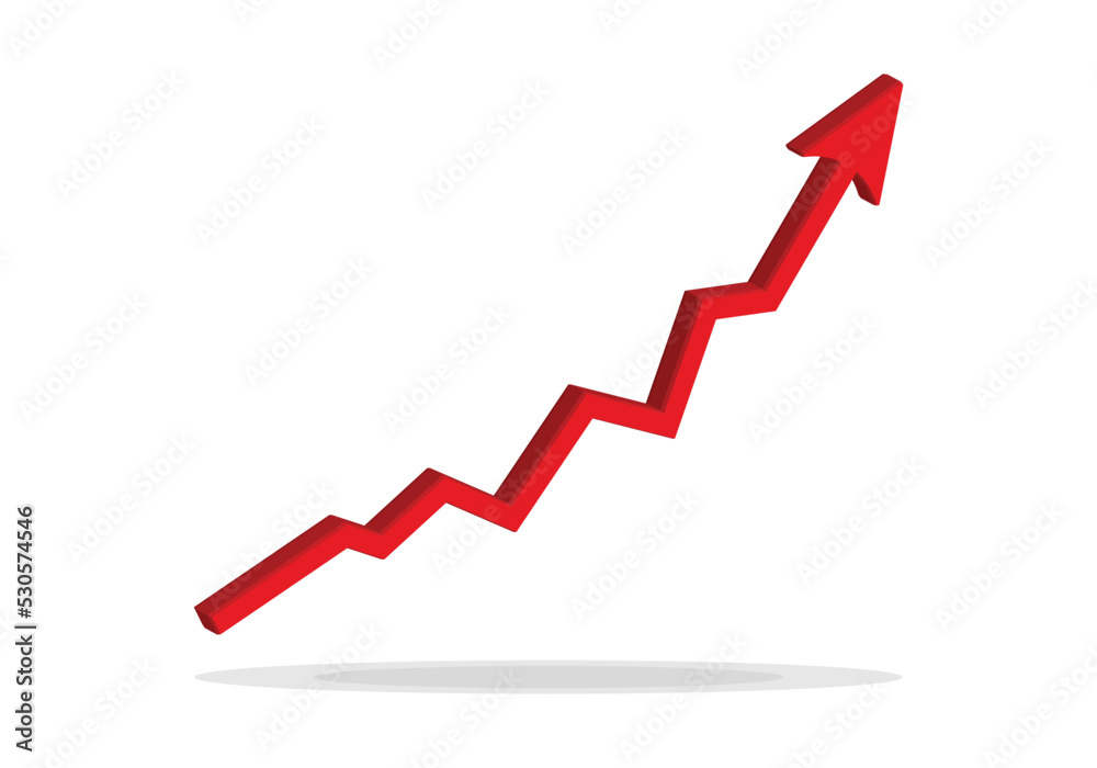 Growing business 3d arrow on white, Profit red arrow, Vector illustration.Business concept, growing chart. Concept of sales symbol icon with arrow moving up. Economic Arrow With Growing Trend. Growing business 3d arrow on white, Profit red arrow, Vector illustration.Business concept, growing chart. Concept of sales symbol icon with arrow moving up. Economic Arrow With Growing Trend.
