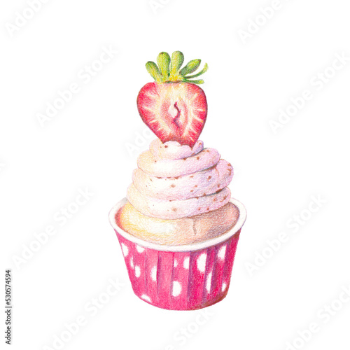 colored pencil strawberry cream cupcake
