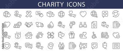 Fotografie, Obraz Charity thin line icons set