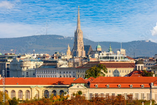 Photography Tower of St. Stephen's cathedral in autumn, Vienna, Austria