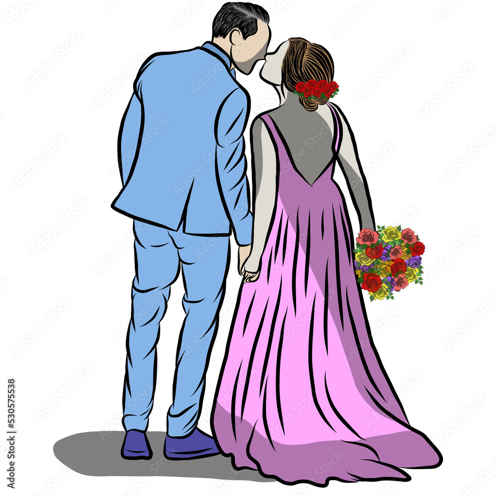 Bridal Wedding Ceremony Marry.Hand drawn,creative with illustration in flat design.Couple of love.