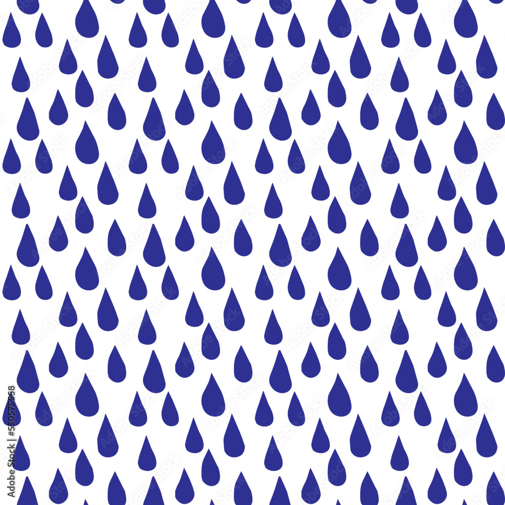 Blue drops hand drawn seamless pattern in cartoon doodle style rain