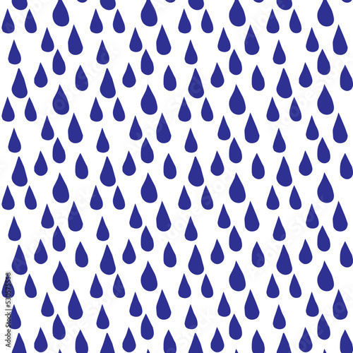 Blue drops hand drawn seamless pattern in cartoon doodle style rain