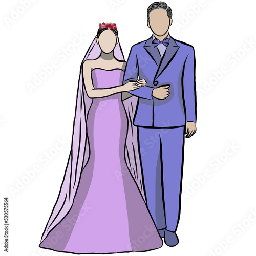 Bridal Wedding Ceremony Marry.Hand drawn creative with illustration in flat design.Couple of love.
