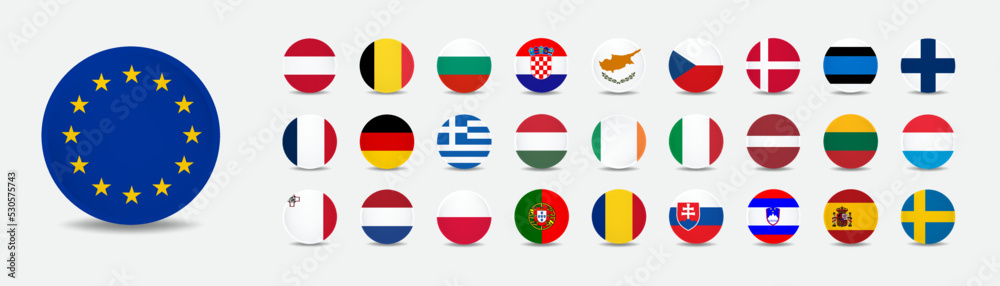All Europe Flags round rectangle flat buttons isolated on white All Europe Flags round rectangle flat buttons isolated on white