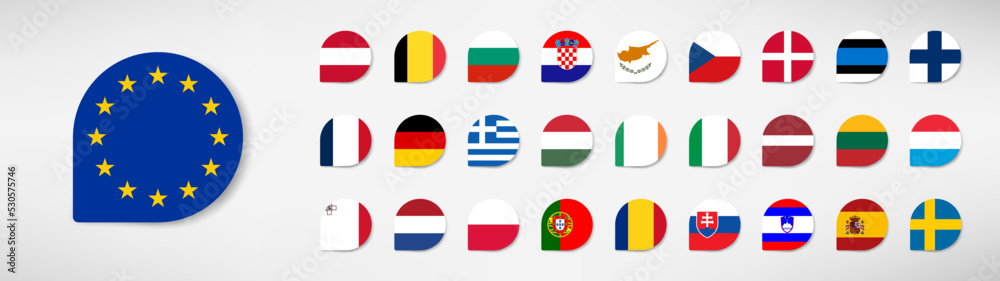 All Europe Flags round rectangle flat buttons isolated on white All Europe Flags round rectangle flat buttons isolated on white