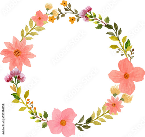 pink watercolor floral wreath © rizkirfan