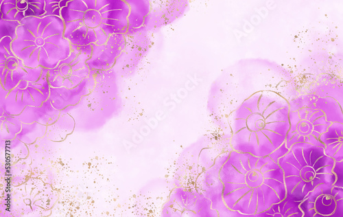 Abstract watercolor purple with gold colored texture background. Digital illustration.
