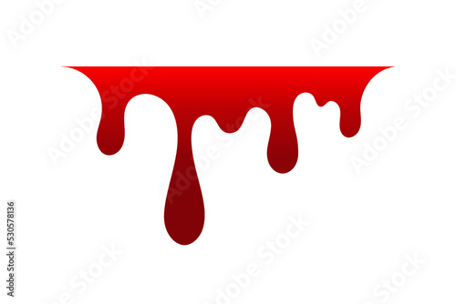 Blood drip cartoon. Halloween bloodstain isolated white background. Splatter stain. Horror drop flow. Red scare ink. Blot texture. Colorful splash. Stream bleeding. Flowing liquid Vector illustration