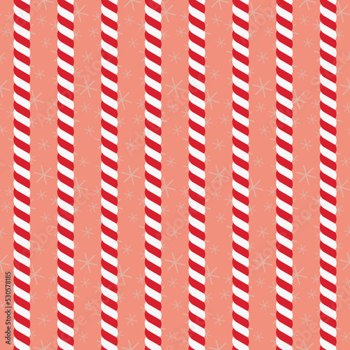 Christmas vector illustration. Seamless pattern with candy canes and snowflakes