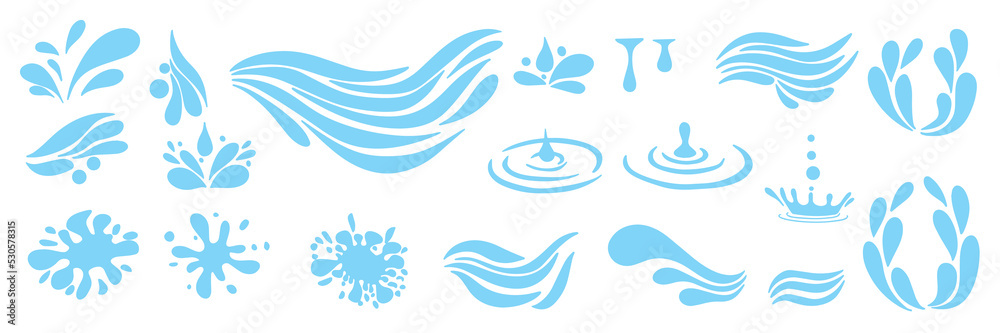 Set of wave water. Drops of water or oil. Hand draw vector illustration