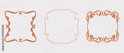 Vector logo design template and badge in simple wavy linear style - floral elements and frames, packaging organic products, hand-crafted goods, posters, prints