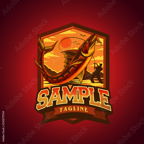 fish jumping wave mascot illustration