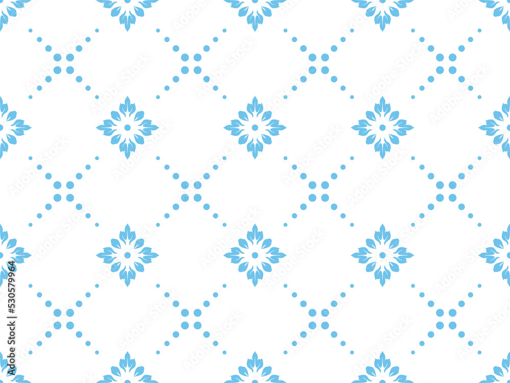 Flower geometric pattern. Seamless vector background. White and blue ornament