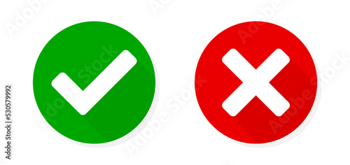 Check mark and X mark icons. Checkmark and x or confirm and deny line art color icon for apps and websites.