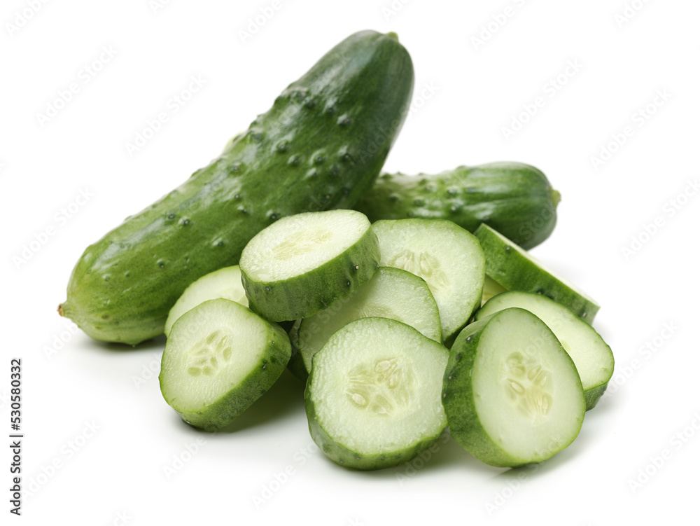 Green cucumber slice on the white background Green cucumber slice on the white background