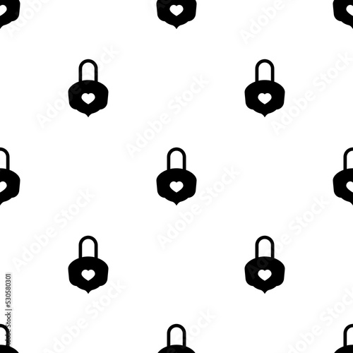 Magic vintage lock with heart ornament. Seamless retro romantic pattern on black. Catch luck, tint, hint. Love mystery or clue wallpaper. Fairytale, fantasy wonderland background. St. Valentine symbol
