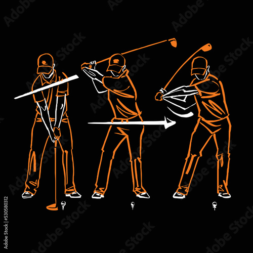 Golfer silhouette in different pose and action