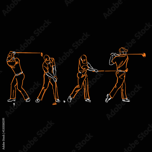 Golfer silhouette in different pose and action
