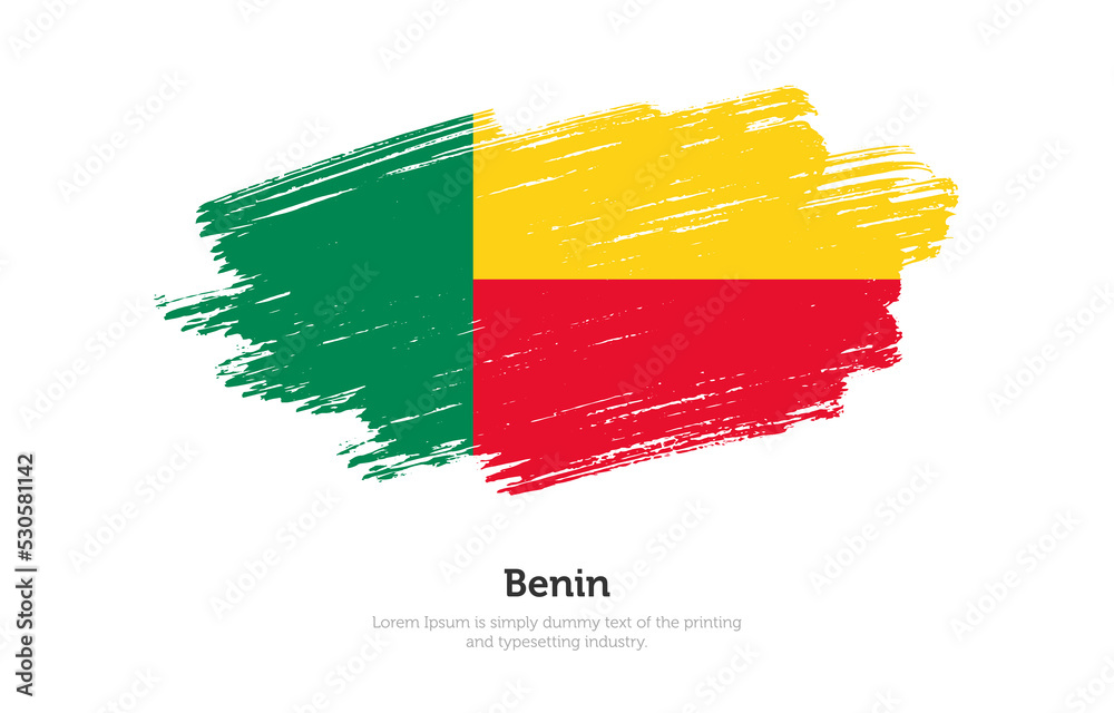 Obraz premium Modern brushed patriotic flag of Benin country with plain solid background