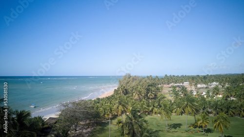 Drone view of Sao Miguel dos Milagres beach, at Alagoas, Brazil. 