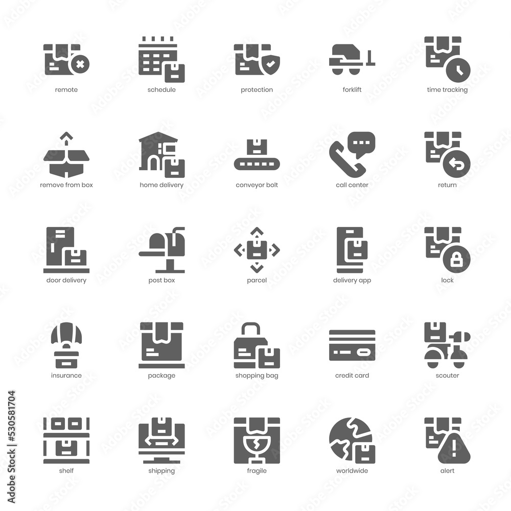Logistic Delivery icon pack for your website, mobile, presentation, and logo design. Logistic Delivery icon glyph design. Vector graphics illustration and editable stroke.