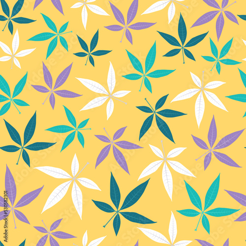 Elegant trendy seamless vector floral ditsy pattern design of tropical pachira leaves. Trendy foliage repeating texture background for printing